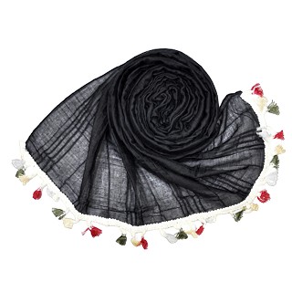 Designer Party Wear Striped Liner Stole With Colorful Fringe's - Black